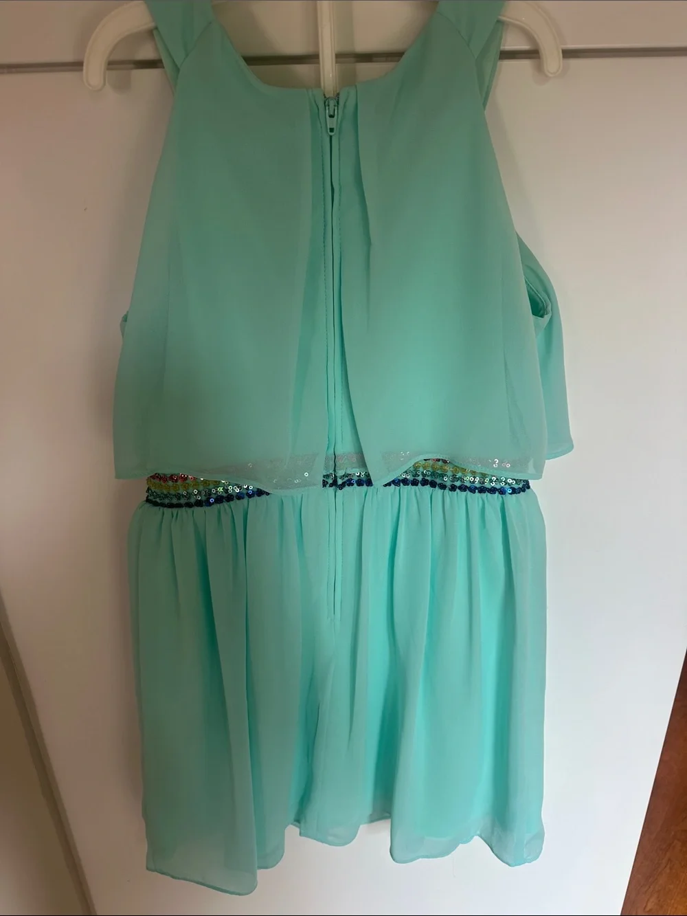 Amy Byer seafoam Chiffon Layered Waist-Sequin Dress